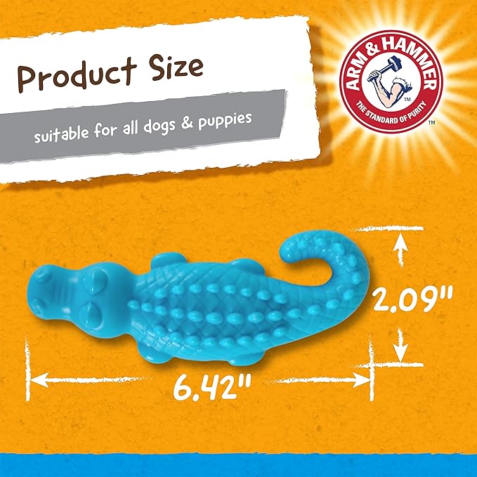 Arm & Hammer Nubbies Gator Dental Chew Toy for Dogs, Mint Flavor, Baking Soda Infused, Scrubbing Grooves to Reduce Plaque and Tartar, No Stuffing, for Moderate Chewers