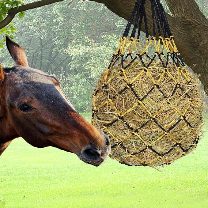 Hay Net for Horses,Slow Feed Hay Bag for Horses Goat Sheep,Hanging Hay Feeder Bag for Horses Stable Stall Paddock Rest Toy (Black+Green+Yellow)