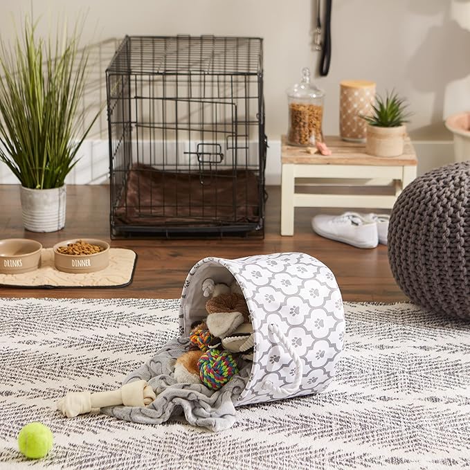 Bone Dry Pet Storage Collection Lattice Paw Print, Small Round, White/Gray