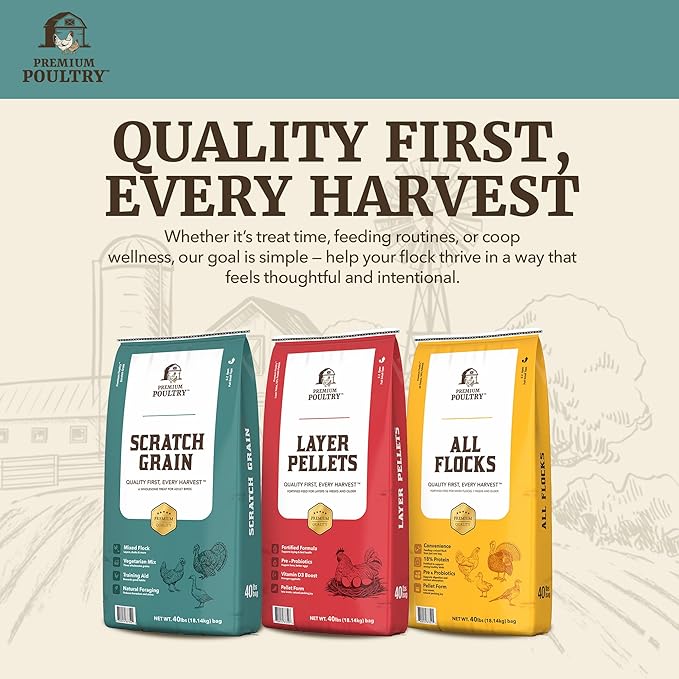 Chicken Scratch Grain for Chickens, Ducks & Turkeys, Natural 3-Grain Scratch Feed Treat, Made in USA, Foraging & Energy Support, 80 lbs