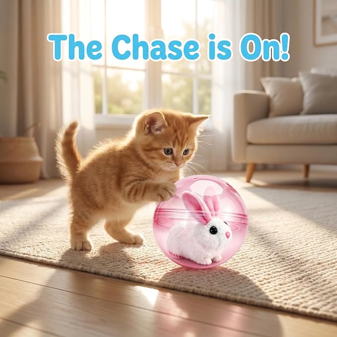 2026 New Self-Rolling Interactive Cat Ball, Realistic Animal Automatic Moving Toy, 360° Spin Chasing Ball for Cats & Dogs(Pink)