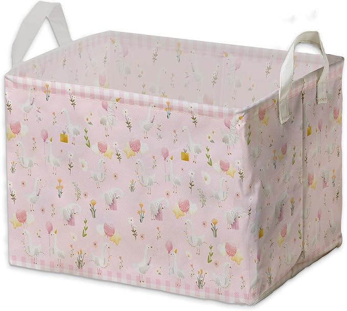 Goose Nursery Decor Girl, Pink Basket for Pink Nursery Decoration, One Silly Goose Birthday Decor Girl, Large Squarecanvas Laundry Hamper With A Waterproof PECoating, Foldable