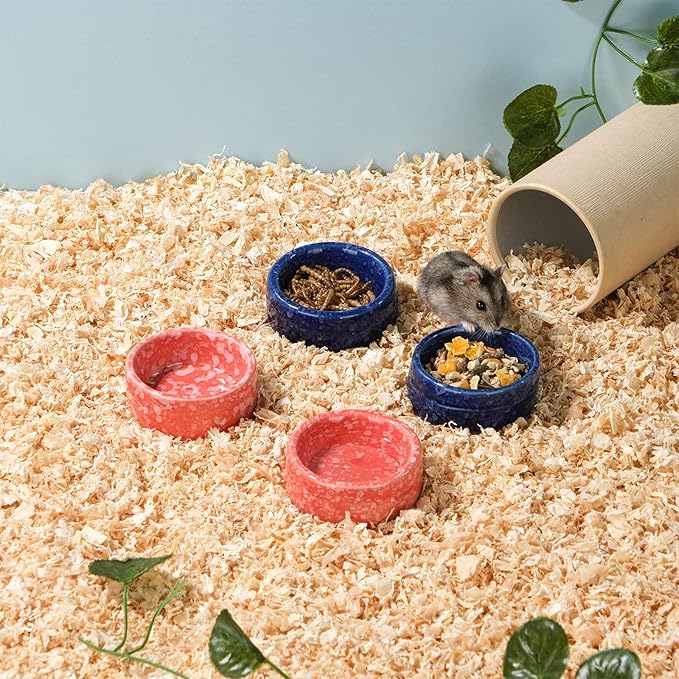 VanEnjoy 2 Pack Ceramic Guinea Pig Food Bowl Dotted Pattern Small Animal Feeding and Watering Supplies for Cage Cute Navy Blue Hamster Water Dish for Chinchilla Ferret Bunny