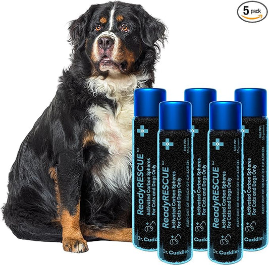 Dr. Cuddles ReadyRESCUE Activated Charcoal Powder for Dogs and Cats - Veterinary Grade Pet Emergency First Aid Toxin Adsorption - Fast Acting Ready to Use Oral Syringe Application - 30 g (Pack of 5)