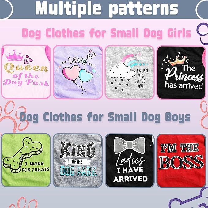 4 Pieces Dog Clothes for Small Dogs Boy Dog Shirt Puppy Clothes for Chihuahua Yorkie Soft Cute Pattern Pet Cat Clothing Black Grey Red Green XXS~M (XXSmall)