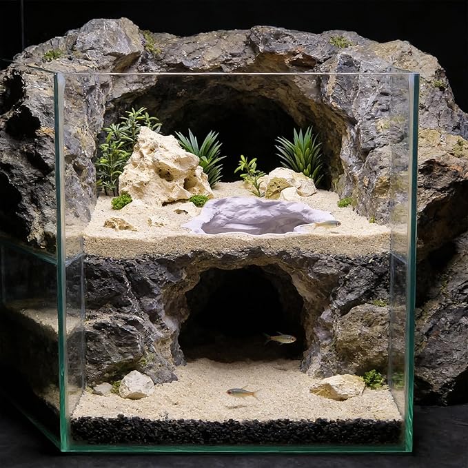Aquarium Accessories, Fish Tanks Decoration Cottage Ornament for Fish Tanks Landscape Hideouts Cave Decors Bettas House Cave Ornament for Landscapes