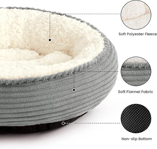 Love's cabin Round Donut Cat and Dog Cushion Bed, 25in Pet Bed for Small or Medium Dogs, Anti-Slip & Water-Resistant Bottom, Soft Durable Fabric Pet Beds, Washable Calming Cat Bed Grey Stripe