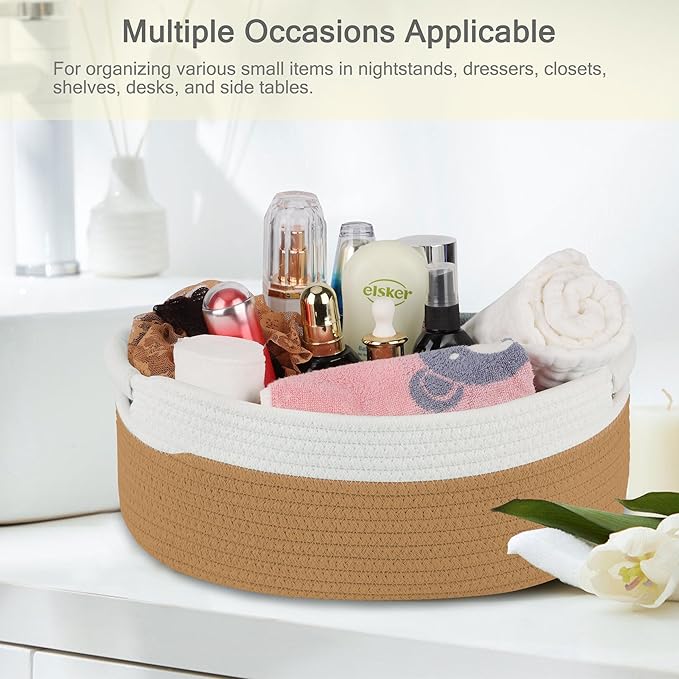 Small Woven Basket with Gift Bags and Ribbons, Empty Baby Gift Baskets for Kids Women Men, Shelf Storage, Small Cat Dog Pet Toy Boxes, 13”x 9”x 5.5”, Camel