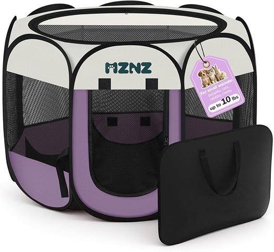 Dog Cat Playpen, Portable Small Animal Playpen Crate Indoor for Dogs Cats Rabbits, Foldable Guinea Pigs Bunny Cage Enclosure Outdoor, Pop Up Dogs Cats Tent Kennel with Carrying Case, Purple