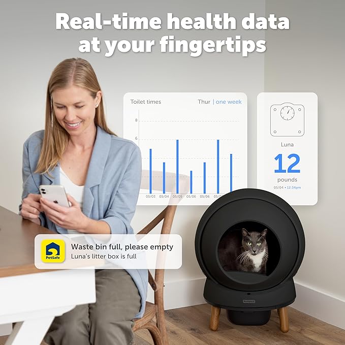 PetSafe ScoopFree SmartSpin Self-Cleaning Cat Litter Box, Black Advanced Odor Control, App Controlled with Health Monitoring, Works with Any Litter, Up to 2 Weeks of Hands-Free Cleaning