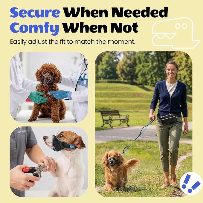 One-Pull Adjustable Dog Muzzle for Small Dogs, No Size Guessing, Soft Comfort Fit, Allows Panting & Drinking, Prevents Biting, Size 1 (Snout Length: 1.4–1.9")