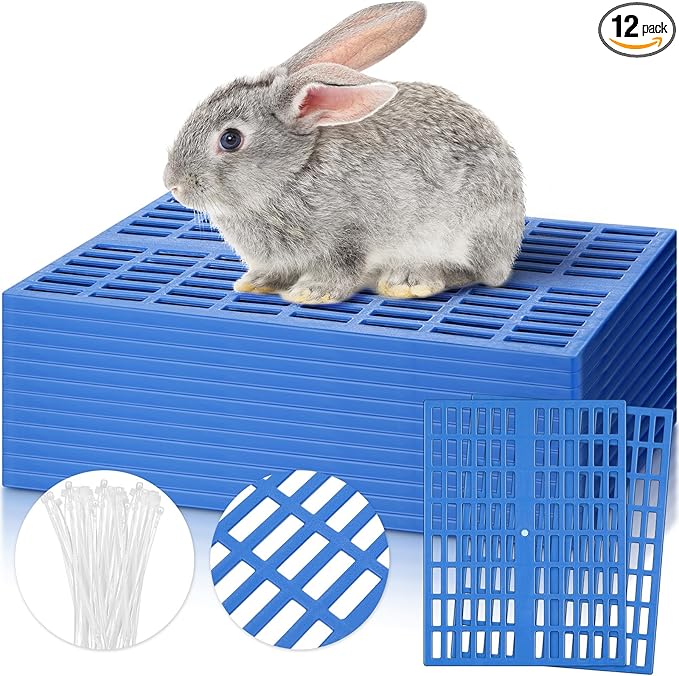 Kigley 12 Pcs Plastic Rabbit Cage Mat, Rabbit Floor Mat Foot Resting Pads for Small Animal Hamster Chinchilla Rat Guinea Pig, Mats Feet Pads for Pet Dogs Cats Bunny, 13.4 x 9.8 x 0.3 Inch, Blue