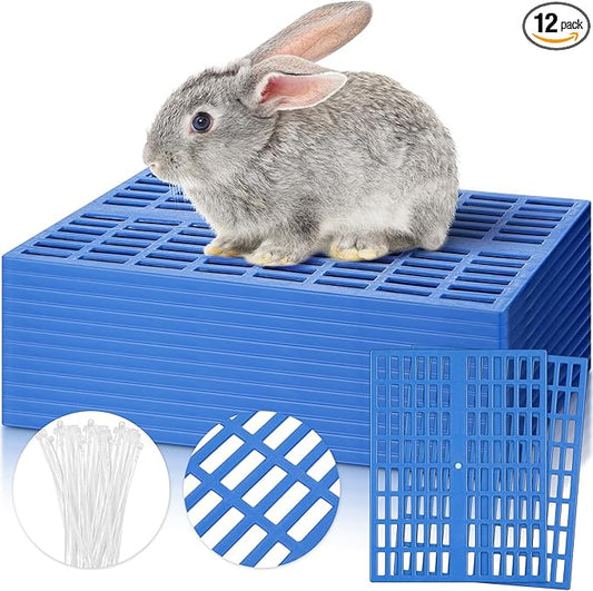 Kigley 12 Pcs Plastic Rabbit Cage Mat, Rabbit Floor Mat Foot Resting Pads for Small Animal Hamster Chinchilla Rat Guinea Pig, Mats Feet Pads for Pet Dogs Cats Bunny, 13.4 x 9.8 x 0.3 Inch, Blue
