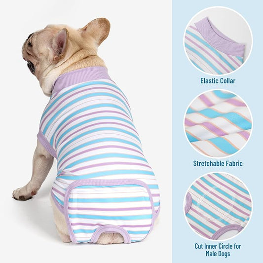 cyeollo Recovery Suit for Dogs Surgery Suit Female Spay Soft Pet Onesie Bodysuit Male Dog Neuter, Small Dogs Surgical Recovery Shirt, Striped, XS