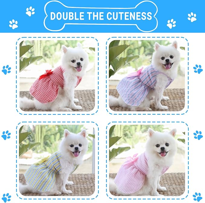 TAPBULL Dog Dresses, Fashionable Pet Dog Clothes, Cute Cat Birthday Dress Outfit (Blue/Red/Pink/Pink-Blue/Yellow-Blue 5-Pack), Medium