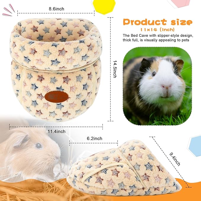 YUEPET Guinea Pig Bed Cuddle Cave Warm Fleece Cozy House Bedding Sleeping Cushion Cage Nest for Small Animal Squirrel Chinchilla Hedgehog Cage Accessories(Brown Star