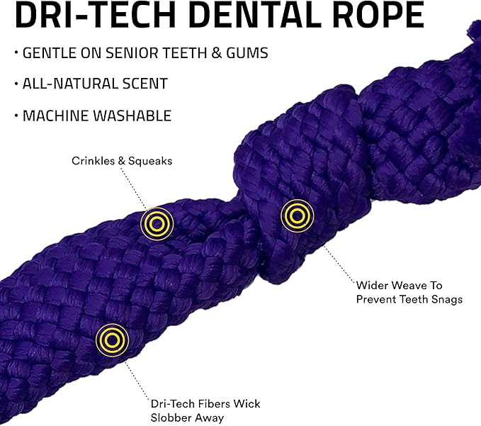 Playology Dog Toys | Dri-Tech Dental Rope Toy for Large Senior Dogs, Gentle on Teeth | Pork Sausage Scented Jumbo Toy | Dog Rope for Tug of War
