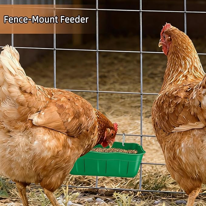 Hanging Chicken Feeders,Duck Feeder Waterer,Small Feed Trough 1.3 Quart 6 Pack,Hanging Fence Feed Trough for Poultry,Green