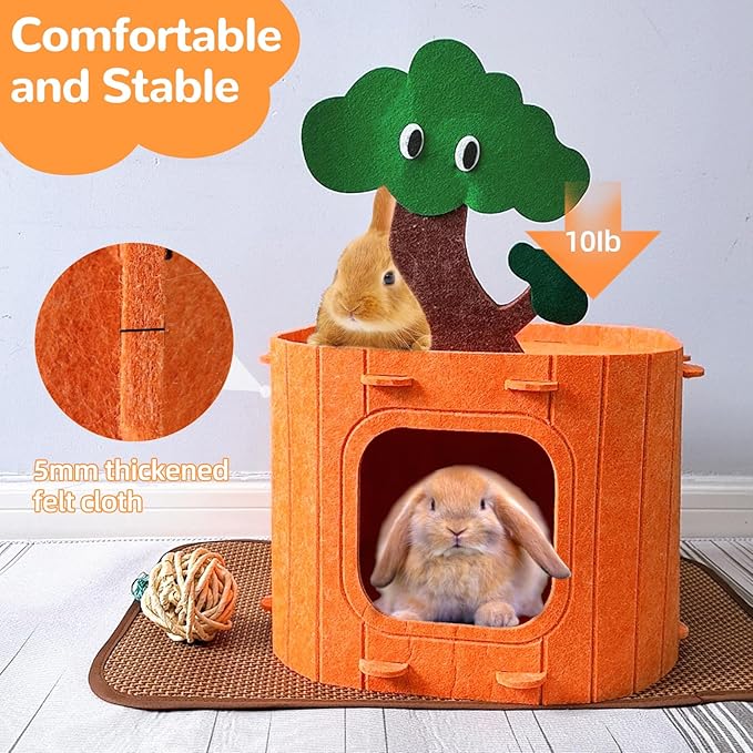 Rabbit Hideout,Felt Cloth Bunny Bed,Tree Stump Theme Guinea Pig Hideout and Bed,Small Animal Hideaway House,Rabbits Hiding Hut for Ferret Chinchilla Hedgehog