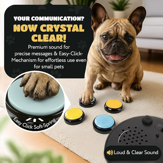 KUL KING'S Waterproof & Non-Slip Dog Talking Buttons - 4 Recordable Buttons with Batteries, Stickers, Training Guide - Talking Dog Buttons for Communication
