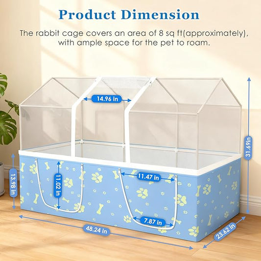 Rabbit Cage, 48" x 24" Large Pet Playpen Enclosure for Small Animal- Guinea Pig, Hamster, Bunny, Puppy, PVC Frame Chicken Coop with Waterproof Tarp & Mesh Cover Indoor Outdoor