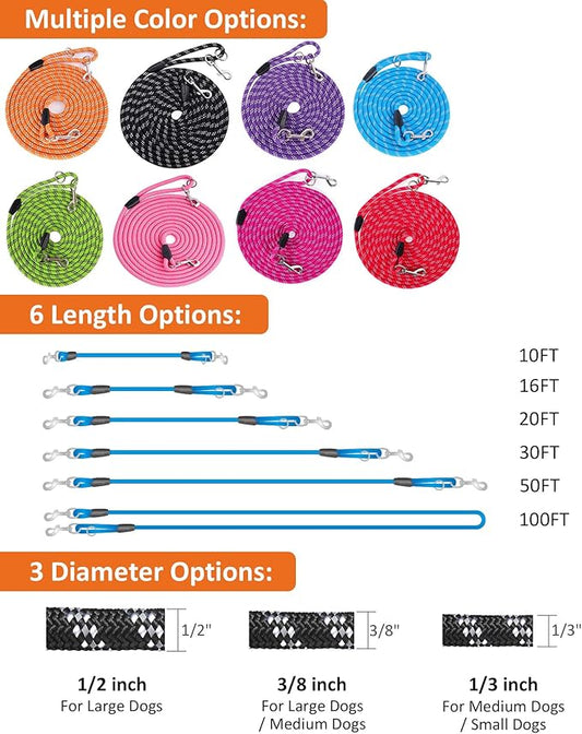 Long Dog Leash for Dog Training 20FT, Heavy Duty Dog Lead for Large Medium Small Dogs Outside Walking, Playing, Camping, or Yard,Hot Pink