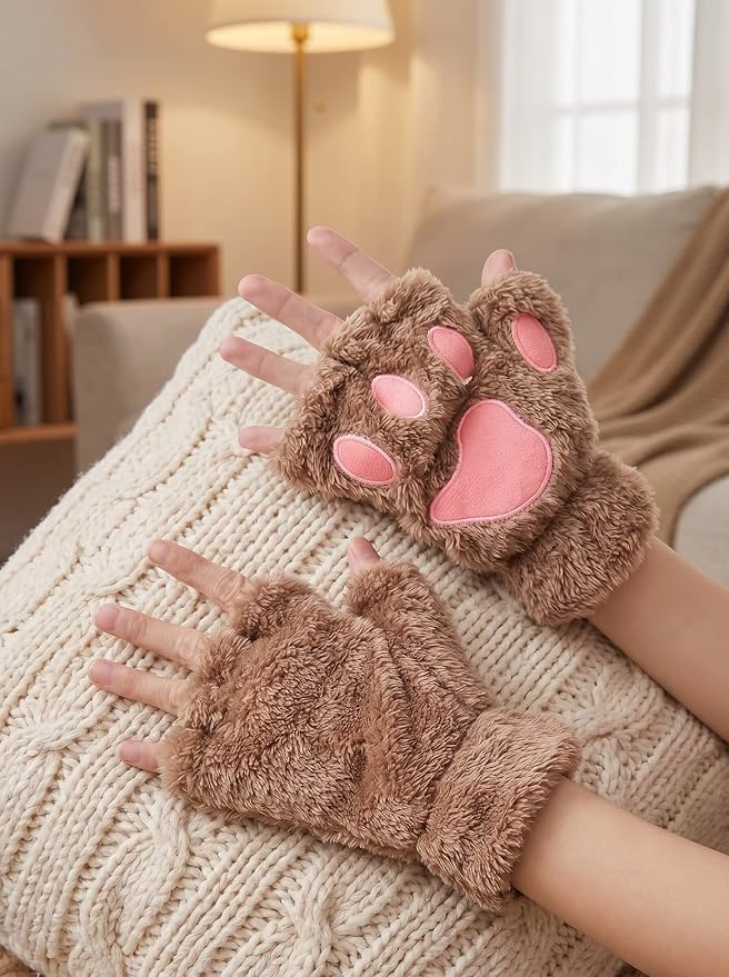 OTPEH Cat Paws Gloves Fingerless Bear Furry Paw Cute Hand Gear Cosplay Costume Accessories
