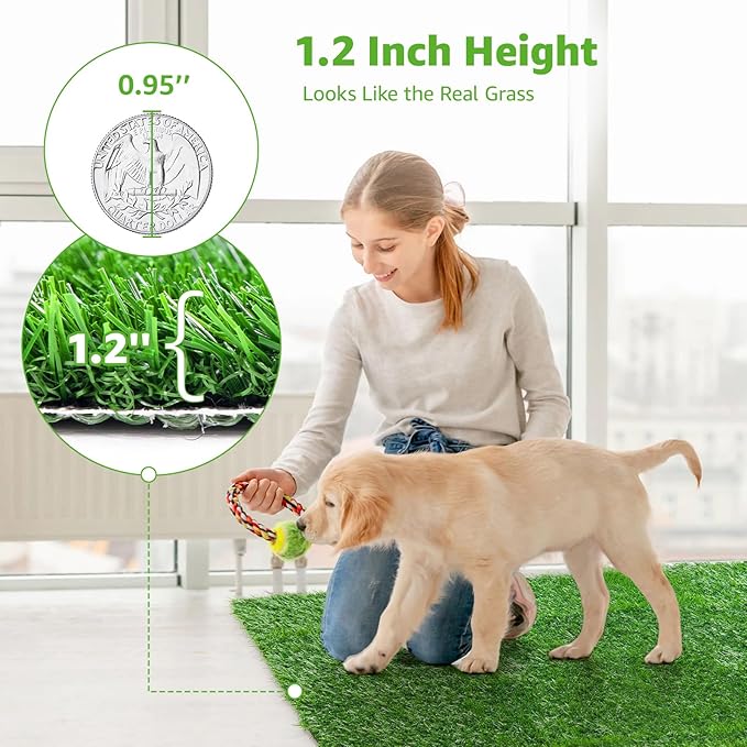 Artificial Dog Grass Pee Pad 20”x 25” 2 Pack, Grass Pad for Dogs Indoor Potty Training, Replacement Turf for Puppy, Washable Reusable Realistic Fake Grass Mat for Apartment, Balcony