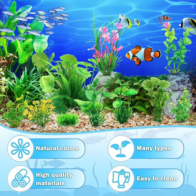 QUOZUO Fish Tank Accessories Aquarium Decorations Green Plants, 11cs Small Goldfish Turtle Tank Decorations Artificial Plants, Aquarium Decor Plastic Grass Plant