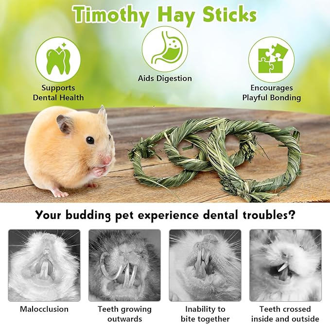 Tfwadmx 3 Pcs Rabbit Chew Toys for Teeth, Small Animal Molar Toys Treats Bunny Natural Grass Chew Toys Snacks Knot for Bunnies Guinea Pigs Hamsters Chinchillas