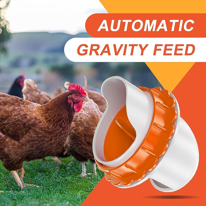 ZenxyHoC DIY Chicken Feeders No Waste, 4 Ports Poultry Feeder with Hole Saw for Buckets Troughs Orange