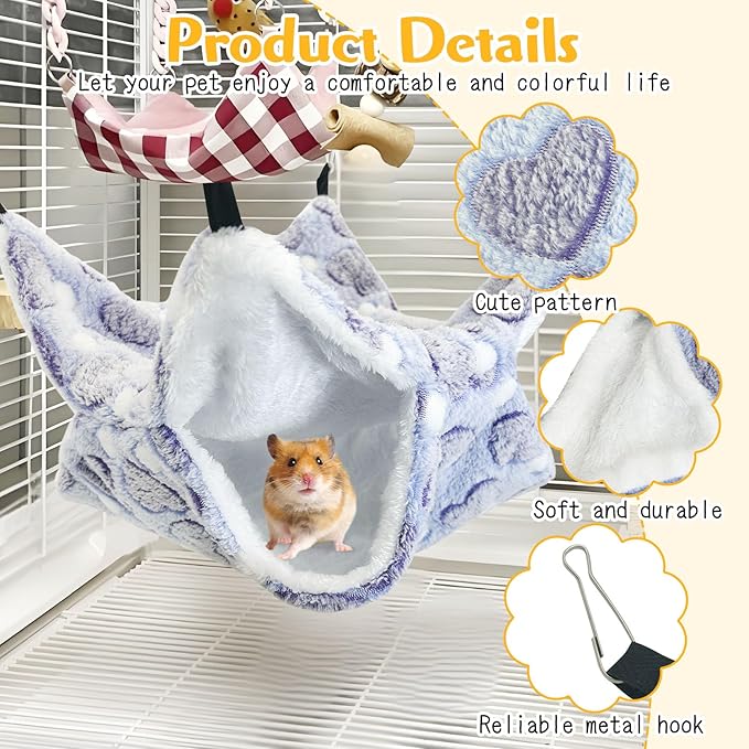 PINVNBY 3 Pack Rat Hammock Set Soft Ferret Hideout Bed Hanging Hamster Tunnel Cave Small Animal Cage Accessories Toy for Guinea Pig Chinchilla Squirrel Sugar Glider (Purple)