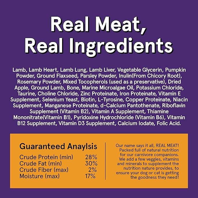 TRMC Real Meat Air Dried Cat Food & Dog Food w/Real Lamb - 14oz of USA-Crafted Grain-Free Dry Dog & Cat Food Sourced from Hormone-Free, Free-Range, Grass-Fed Lamb - All Natural, High Protein Pet Food