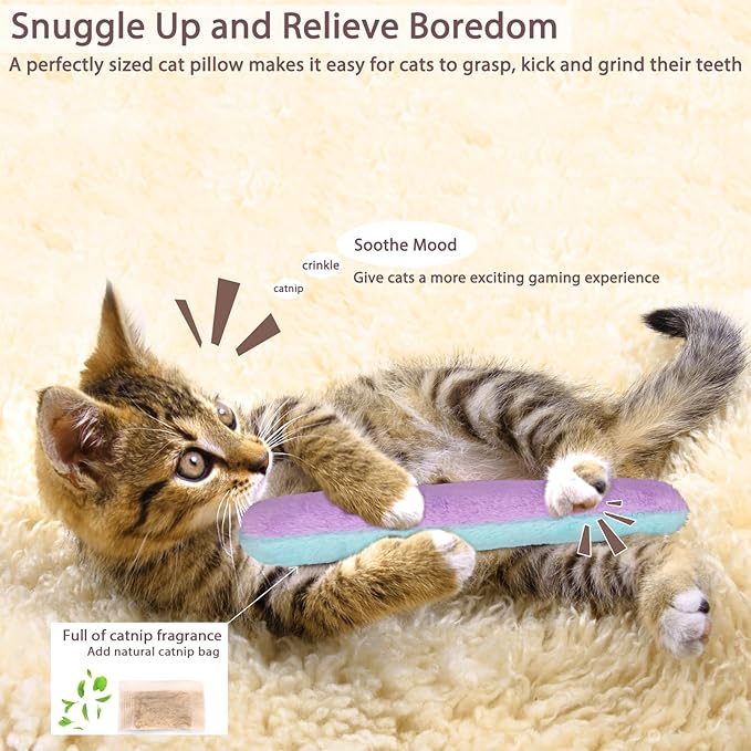 Retro Shaw Refillable Catnip Toys for Indoor Cats, 3 Pack, Cat Toys Pillows with Crinkle Sound, Interactive Kitten Kicker Cats Nip Chew Kitty Kick Stick Toy for Exercise (8 Inches)