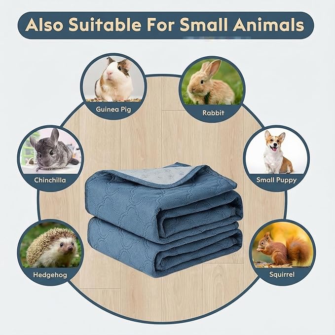 Washable Guinea Pig Cage Liner - 2 Pack Reusable Washable Pee Pads，Waterproof Guinea Pig Bedding for Small Animal - Rabbit Bunny Hamster Puppy (Blue, 24" X 47" - 2 Pack)