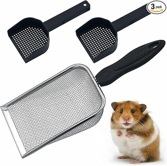 Hamster Metal Litter Scoop for Sandbath Box 3PCS Litter Box Mesh Scooper Accessories for Guinea Pig, Gerbil, Rebbits, Small Animals
