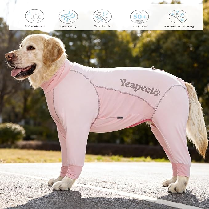 Dog Sun Protection Cooling Suit UPF 50+, Quick-Dry Breathable Jumpsuit for Large & Medium Dogs, Outdoor Dirt-Resistant Shedding Control Pet Apparel (Blush Pink, X-Large)