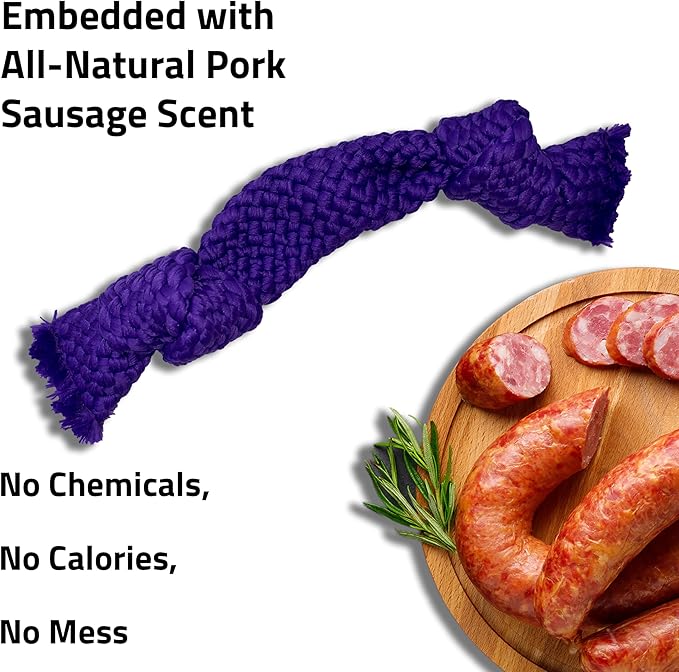 Playology Dog Toys | Dri-Tech Dental Rope Toy for Senior Dogs, Gentle on Teeth | Pork Sausage Scented Medium Toy | Dog Rope for Tug of War