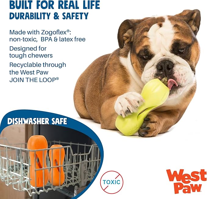 West Paw Qwizl Durable Zogoflex Dog Puzzle Toy for Mental Stimulation, and Enrichment - Treat Dispensing for Bully Sticks and Dental Sticks - Dishwasher Safe - Made in USA - Large - Tangerine