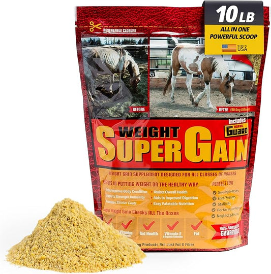 Horse Guard Super Weight Gain 10 lb – 3-in-1 Horse Weight Gain Supplement with Full-Fat Soy, Probiotics & Vitamins – Supports Digestion, Coat & Muscle Health – 20 Servings