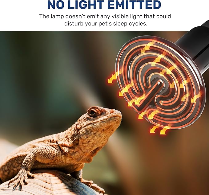 Reptile Heat Lamp 75W Ceramic Heat Emitter, No Light Emitting Heat Bulbs for Amphibian Pet Brooder Coop Incubating Chicken, Lizard Bearded Dragon Turtle Snake Terrarium, 2 Pack