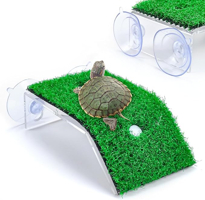 Keedolla Small Turtle Basking Platform Simulation Grass Turtle Ramp, Turtle Resting Basking Dock Floating Décor for Aquatic Turttle Reptile Frog Terrapin