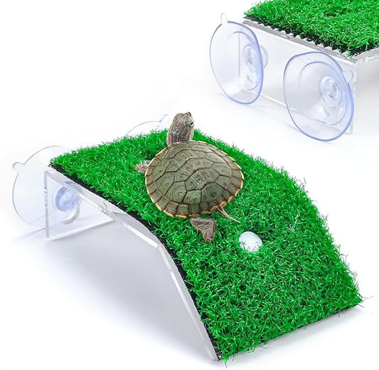 Keedolla Small Turtle Basking Platform Simulation Grass Turtle Ramp, Turtle Resting Basking Dock Floating Décor for Aquatic Turttle Reptile Frog Terrapin