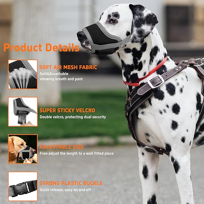 Seyezo Dog Muzzle, Soft Breathable Muzzle for Small Medium Large Dogs, Air Mesh Nylon Muzzle Cover Prevent Biting Barking Chewing, Adjustable Drinkable Pet Muzzle 6 Sizes(Grey,M)