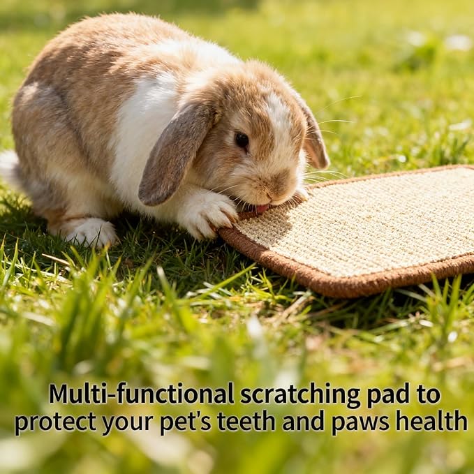 2 Pack Rabbit Scratching Mats with 8 Pcs Rug Grips, 15.7x23.6 Inch Sisal Bunny Scratch Pads for Cages, Claw & Teeth Care, Bedding for Biting, Sleeping & Resting - for Guinea Pigs & Small Pets