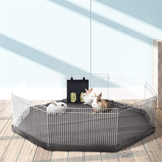 Rabbit Hay Feeder Bag Guinea Pigs Hanging Hay Rack Manger Holder Dispenser Small Animal Feeder Storage Pouch for Bunny Chinchilla Hamster (Blue, 2 Windows)