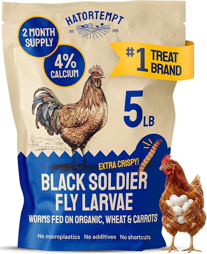 Hatortempt 5lbs Organic Black Soldier Fly Larvae for Chickens - 114X More Calcium Than Mealworms for Chickens - High Protein Worms - Feed Treats for Laying Hens, Quails and Ducks