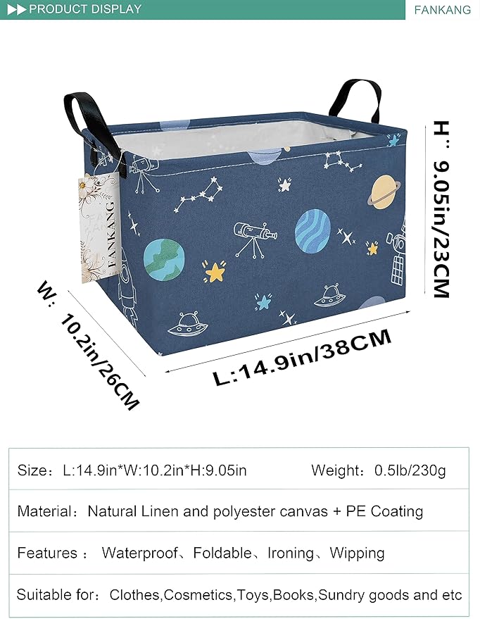 Storage Bins, Nursery Hamper Canvas Laundry Basket Foldable with Waterproof PE Coating Large Storage Baskets for Kids Boys and Girls, Office, Bedroom, Clothes,Toys(Rec-Colorful Space