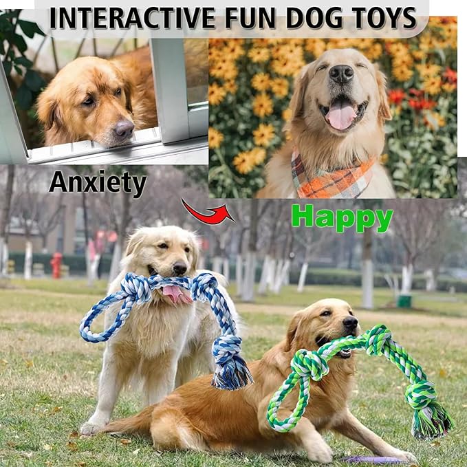 XIGOU Dog Rope Toy, 2 Pcs Indestructible Dogs Toys, Dog Chew Toys for Aggressive Chewers, Tough Puppy Teething Chew Toys for Boredom, Dental Cleaning Tug of War Dog Toy, Great for Small to Large Breed