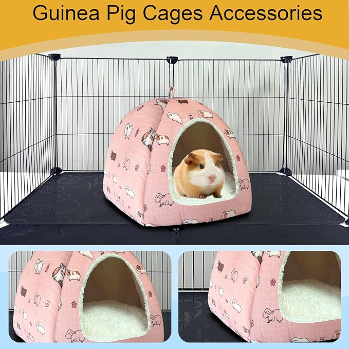 Guinea Pig Hideout Bed 11.8-Inch Cube - Cozy Small Animal House for Guinea Pigs, Chew-Proof Hideaway with Ventilation (Pink, Adorable Guinea Pig Print)